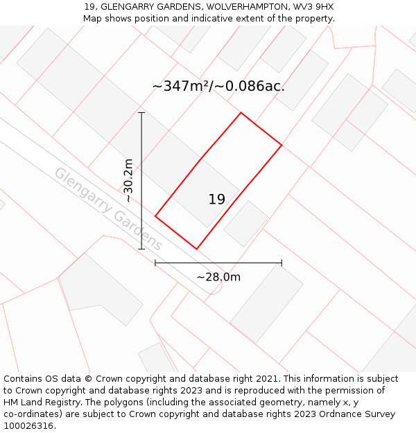 19, GLENGARRY GARDENS, WOLVERHAMPTON, WV3 9HX: Plot and title map