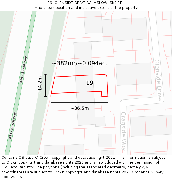 19, GLENSIDE DRIVE, WILMSLOW, SK9 1EH: Plot and title map