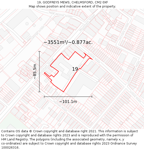 19, GODFREYS MEWS, CHELMSFORD, CM2 0XF: Plot and title map