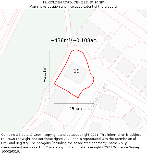 19, GOLDEN ROAD, DEVIZES, SN10 2FN: Plot and title map