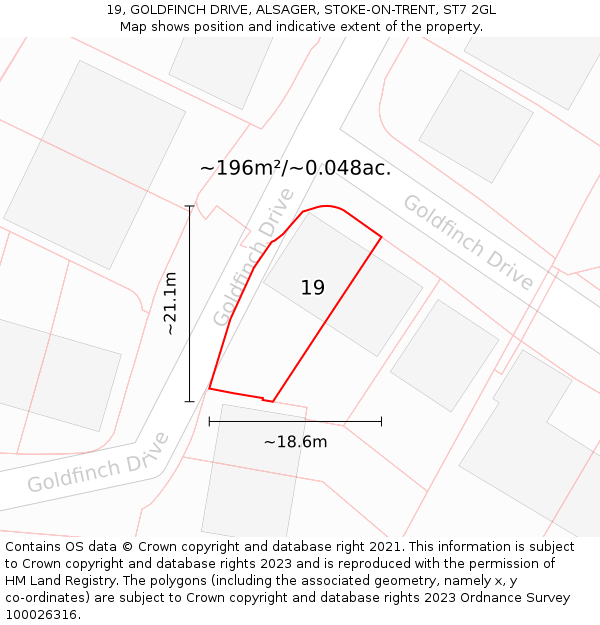 19, GOLDFINCH DRIVE, ALSAGER, STOKE-ON-TRENT, ST7 2GL: Plot and title map