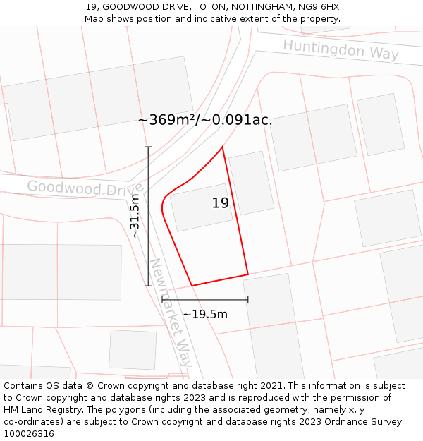 19, GOODWOOD DRIVE, TOTON, NOTTINGHAM, NG9 6HX: Plot and title map