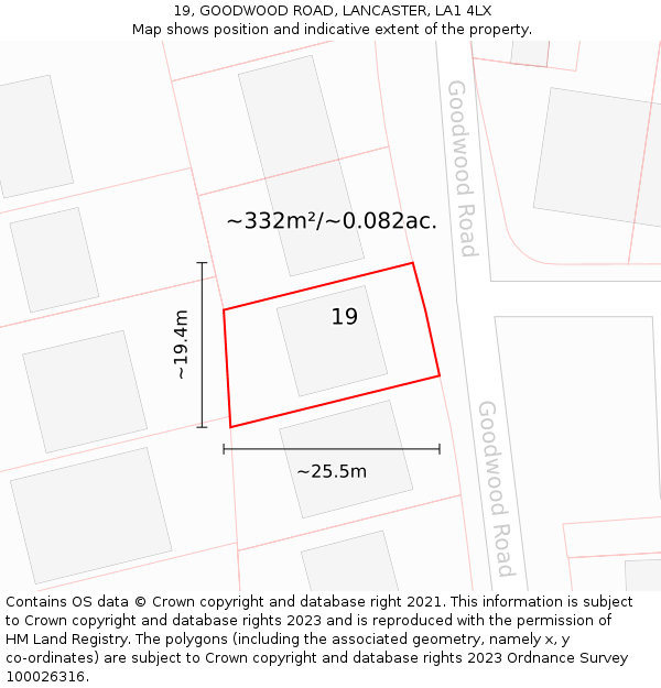 19, GOODWOOD ROAD, LANCASTER, LA1 4LX: Plot and title map
