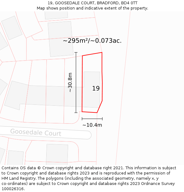 19, GOOSEDALE COURT, BRADFORD, BD4 0TT: Plot and title map