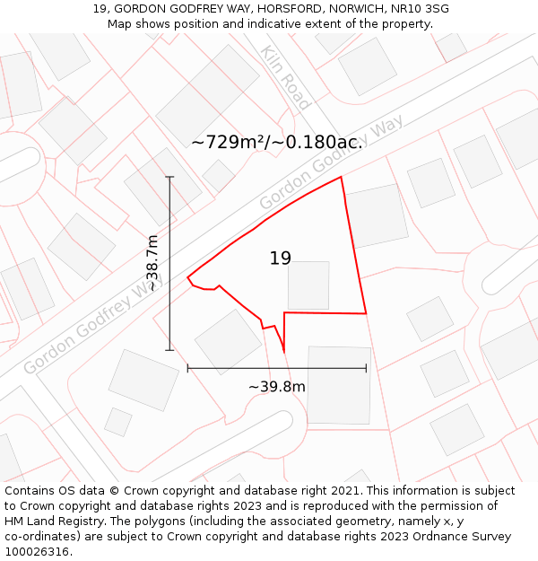 19, GORDON GODFREY WAY, HORSFORD, NORWICH, NR10 3SG: Plot and title map