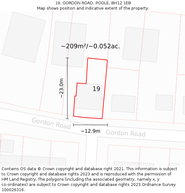 19, GORDON ROAD, POOLE, BH12 1EB: Plot and title map