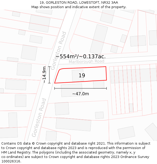 19, GORLESTON ROAD, LOWESTOFT, NR32 3AA: Plot and title map