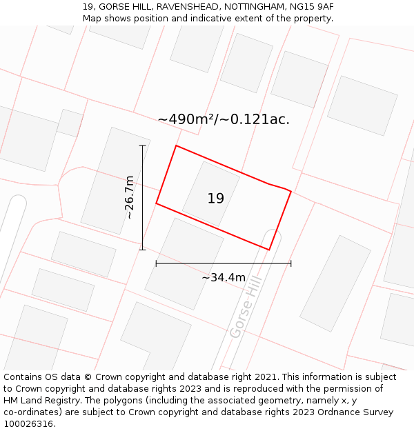 19, GORSE HILL, RAVENSHEAD, NOTTINGHAM, NG15 9AF: Plot and title map