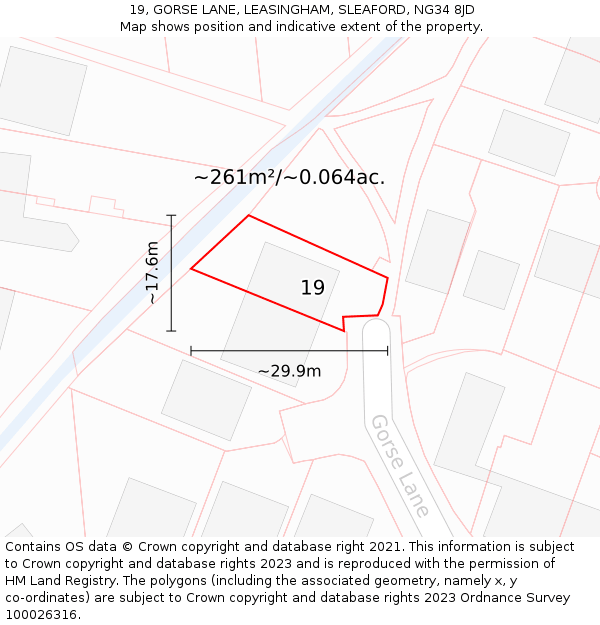 19, GORSE LANE, LEASINGHAM, SLEAFORD, NG34 8JD: Plot and title map