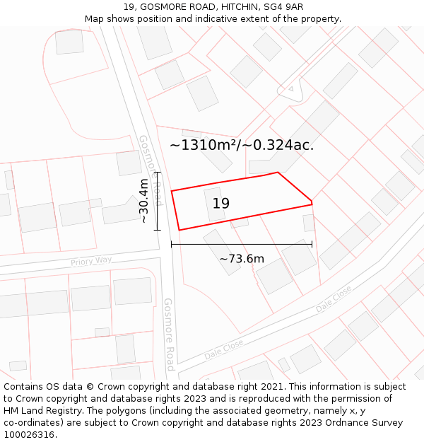 19, GOSMORE ROAD, HITCHIN, SG4 9AR: Plot and title map