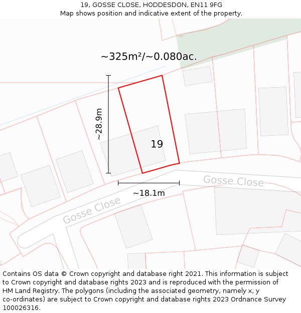 19, GOSSE CLOSE, HODDESDON, EN11 9FG: Plot and title map