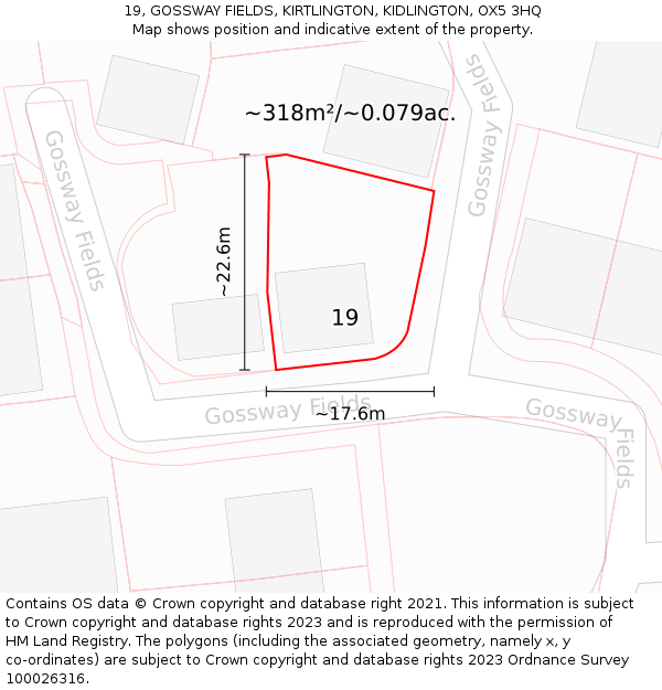 19, GOSSWAY FIELDS, KIRTLINGTON, KIDLINGTON, OX5 3HQ: Plot and title map