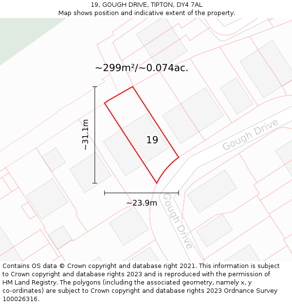 19, GOUGH DRIVE, TIPTON, DY4 7AL: Plot and title map