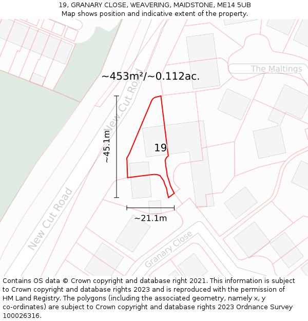 19, GRANARY CLOSE, WEAVERING, MAIDSTONE, ME14 5UB: Plot and title map