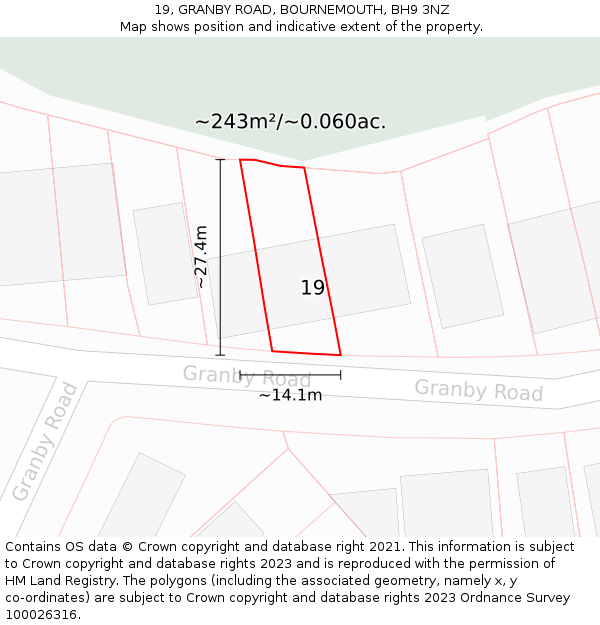 19, GRANBY ROAD, BOURNEMOUTH, BH9 3NZ: Plot and title map