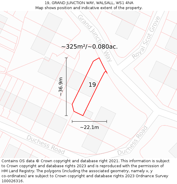 19, GRAND JUNCTION WAY, WALSALL, WS1 4NA: Plot and title map