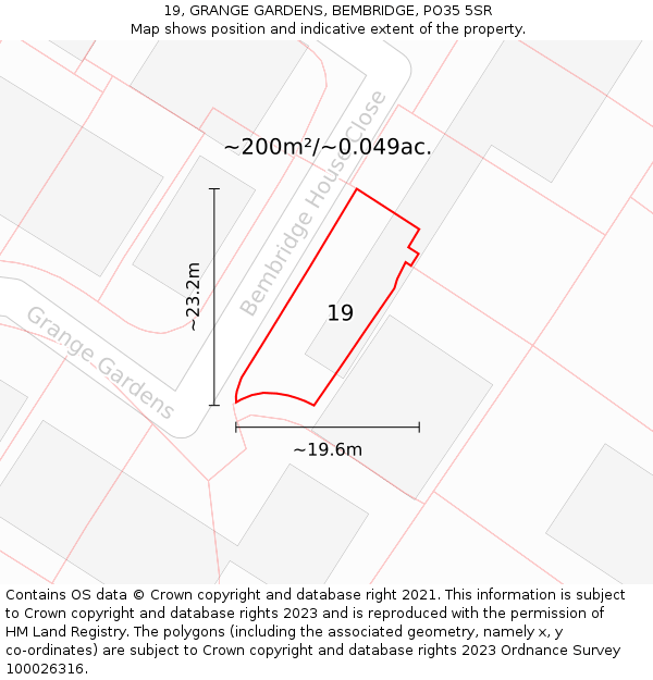 19, GRANGE GARDENS, BEMBRIDGE, PO35 5SR: Plot and title map