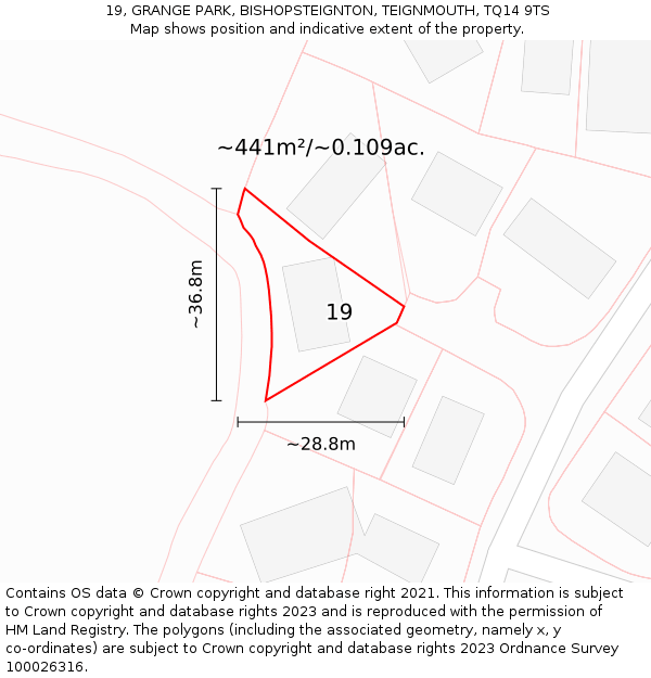 19, GRANGE PARK, BISHOPSTEIGNTON, TEIGNMOUTH, TQ14 9TS: Plot and title map