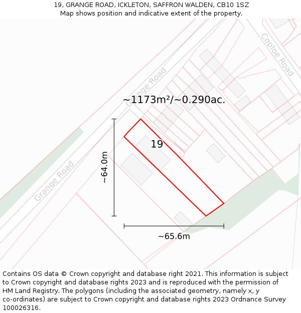 19, GRANGE ROAD, ICKLETON, SAFFRON WALDEN, CB10 1SZ: Plot and title map