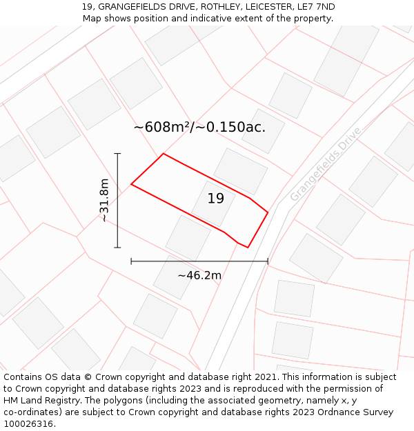 19, GRANGEFIELDS DRIVE, ROTHLEY, LEICESTER, LE7 7ND: Plot and title map
