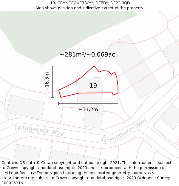 19, GRANGEOVER WAY, DERBY, DE22 3QD: Plot and title map