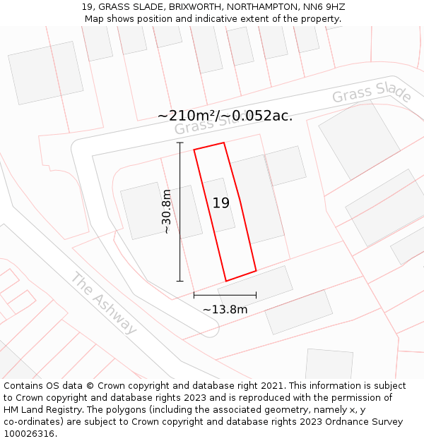 19, GRASS SLADE, BRIXWORTH, NORTHAMPTON, NN6 9HZ: Plot and title map