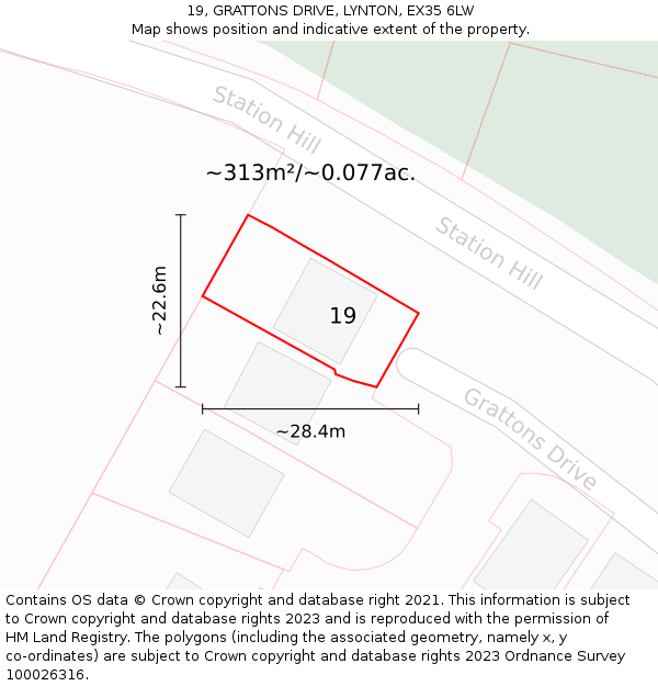19, GRATTONS DRIVE, LYNTON, EX35 6LW: Plot and title map