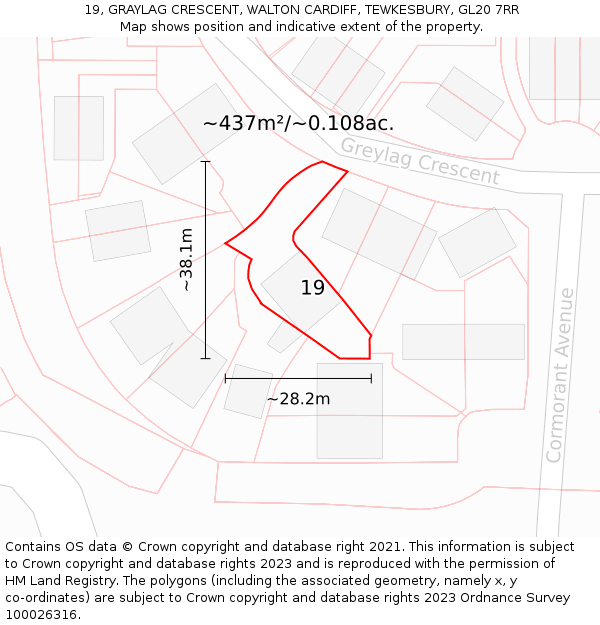 19, GRAYLAG CRESCENT, WALTON CARDIFF, TEWKESBURY, GL20 7RR: Plot and title map