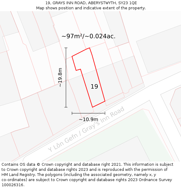 19, GRAYS INN ROAD, ABERYSTWYTH, SY23 1QE: Plot and title map