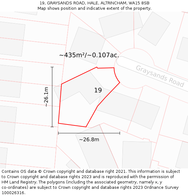 19, GRAYSANDS ROAD, HALE, ALTRINCHAM, WA15 8SB: Plot and title map