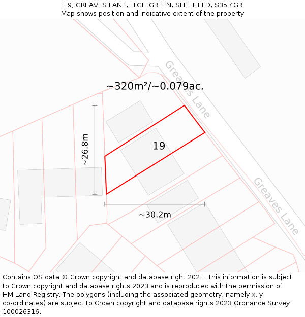 19, GREAVES LANE, HIGH GREEN, SHEFFIELD, S35 4GR: Plot and title map