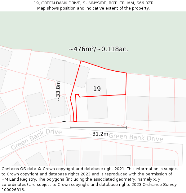19, GREEN BANK DRIVE, SUNNYSIDE, ROTHERHAM, S66 3ZP: Plot and title map