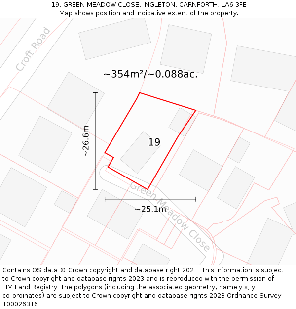 19, GREEN MEADOW CLOSE, INGLETON, CARNFORTH, LA6 3FE: Plot and title map