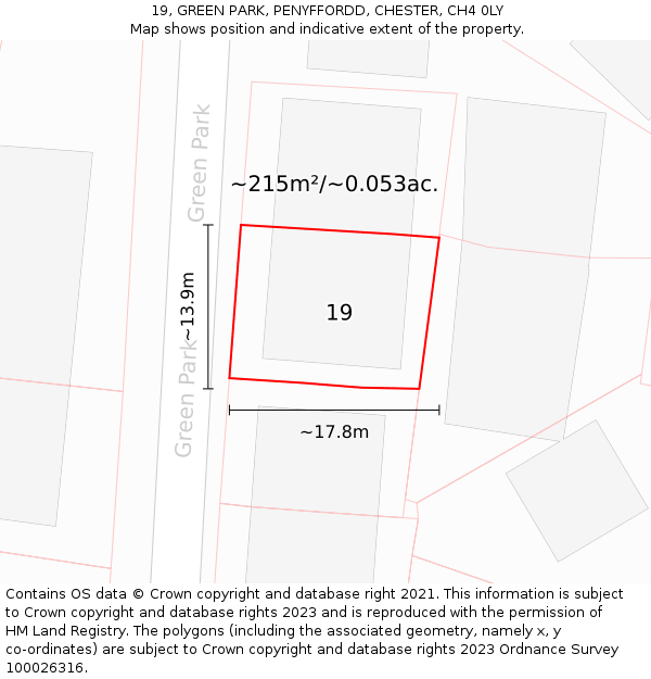 19, GREEN PARK, PENYFFORDD, CHESTER, CH4 0LY: Plot and title map