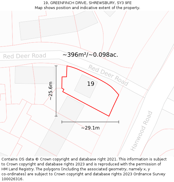 19, GREENFINCH DRIVE, SHREWSBURY, SY3 9FE: Plot and title map