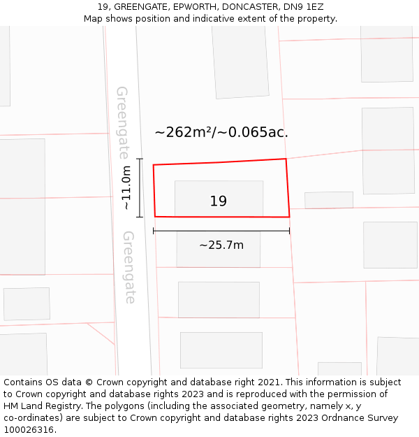 19, GREENGATE, EPWORTH, DONCASTER, DN9 1EZ: Plot and title map