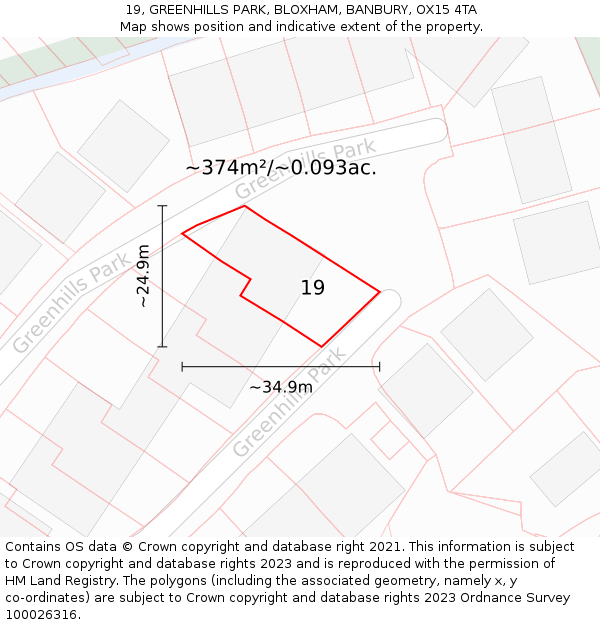 19, GREENHILLS PARK, BLOXHAM, BANBURY, OX15 4TA: Plot and title map