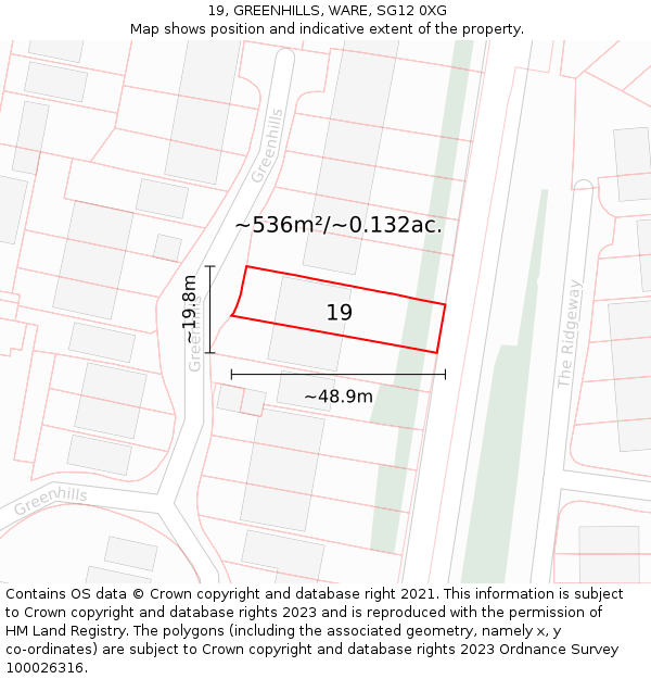 19, GREENHILLS, WARE, SG12 0XG: Plot and title map