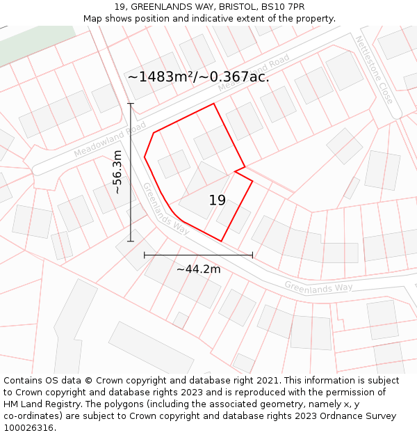 19, GREENLANDS WAY, BRISTOL, BS10 7PR: Plot and title map