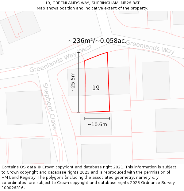 19, GREENLANDS WAY, SHERINGHAM, NR26 8AT: Plot and title map