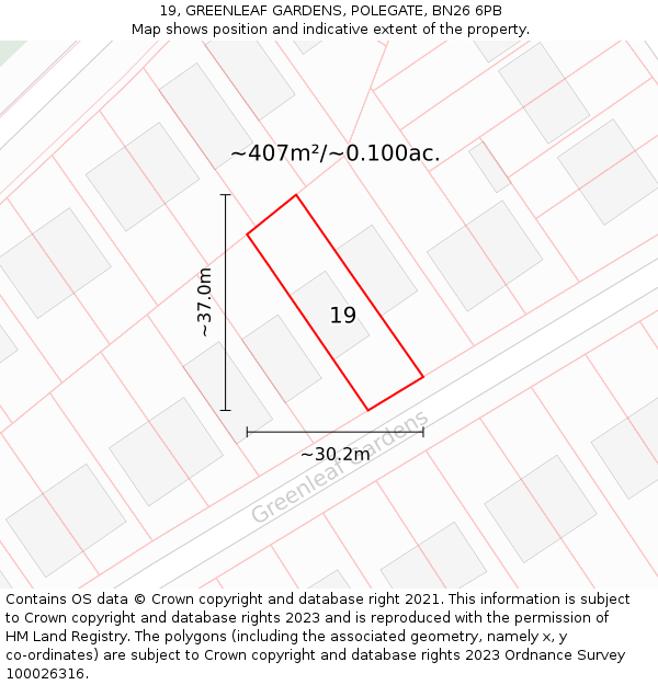 19, GREENLEAF GARDENS, POLEGATE, BN26 6PB: Plot and title map