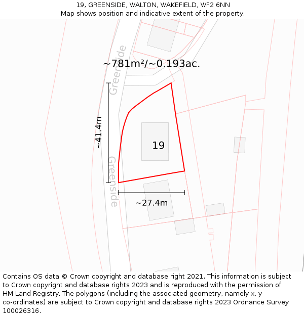 19, GREENSIDE, WALTON, WAKEFIELD, WF2 6NN: Plot and title map