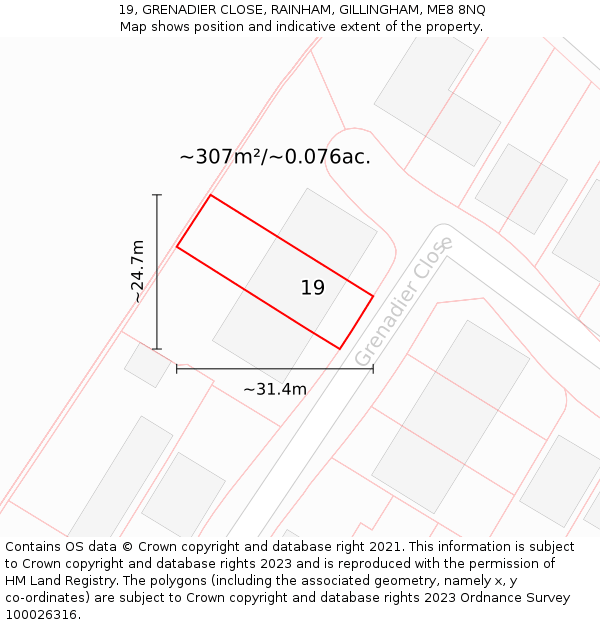 19, GRENADIER CLOSE, RAINHAM, GILLINGHAM, ME8 8NQ: Plot and title map