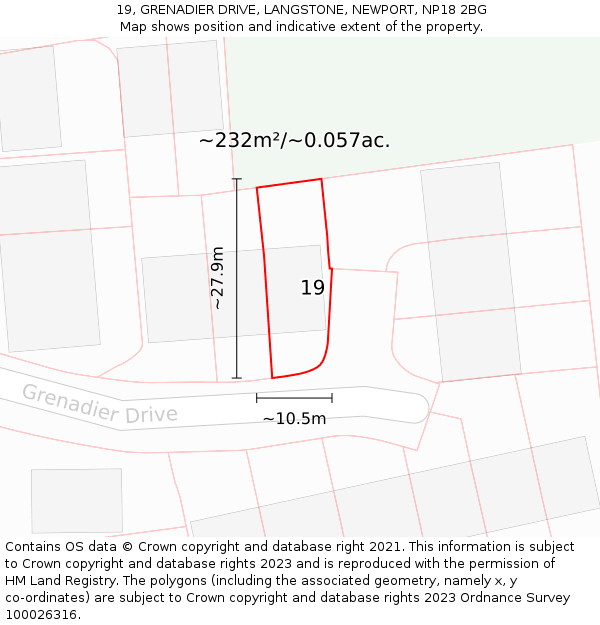 19, GRENADIER DRIVE, LANGSTONE, NEWPORT, NP18 2BG: Plot and title map