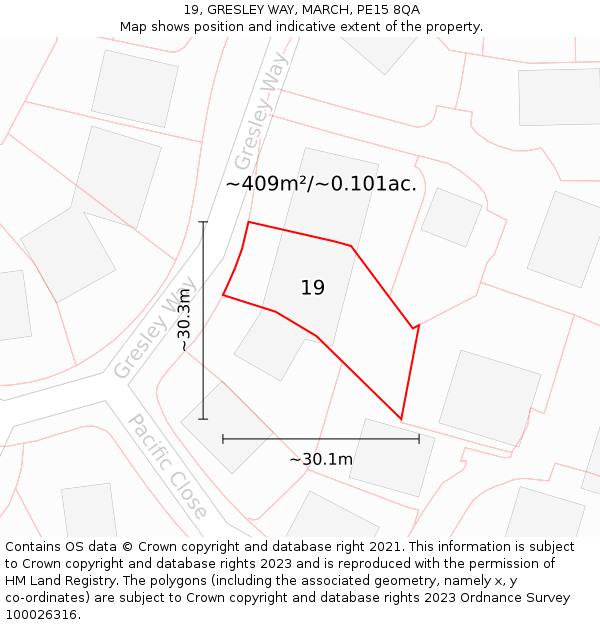 19, GRESLEY WAY, MARCH, PE15 8QA: Plot and title map