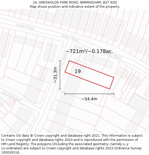 19, GRESWOLDE PARK ROAD, BIRMINGHAM, B27 6QD: Plot and title map