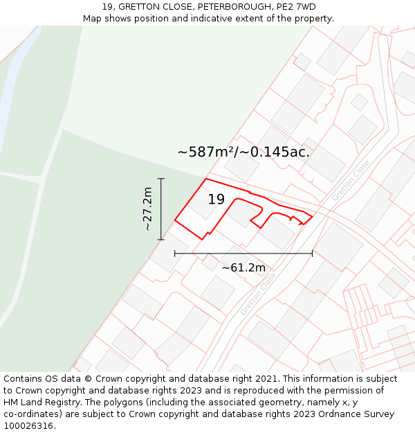 19, GRETTON CLOSE, PETERBOROUGH, PE2 7WD: Plot and title map