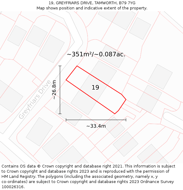 19, GREYFRIARS DRIVE, TAMWORTH, B79 7YG: Plot and title map