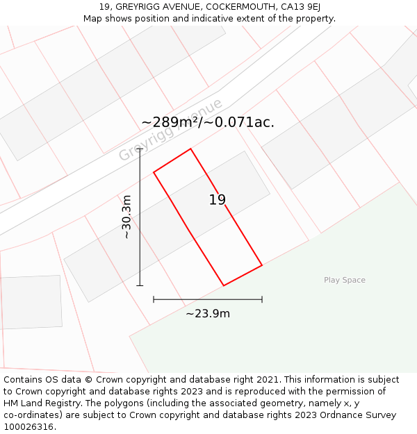 19, GREYRIGG AVENUE, COCKERMOUTH, CA13 9EJ: Plot and title map