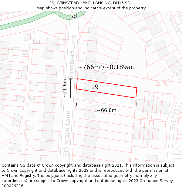 19, GRINSTEAD LANE, LANCING, BN15 9DU: Plot and title map